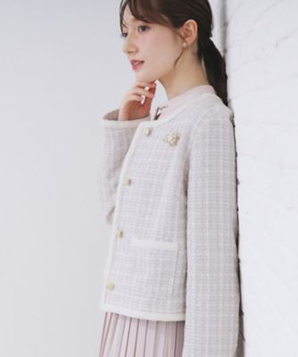 ファンシーツイードノーカラージャケット【洗える