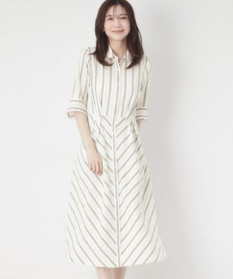 ＜CORDIER (Women)＞【洗える／麻混】グレースナリヤボーダーワンピース（２００２５５２８８５）