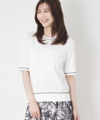 ＜CORDIER (Women)＞【Ｍ～４Ｌサイズ／アンサンブル／洗える】配色ラインデザインプルオーバーニット（２００２５５２８９５）