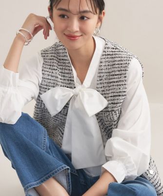 ＜INDIVI (Women)＞【２点セット／洗える／セレモニー】ツイードジレ＆ボウタイブラウス（２００２５５２９４４）