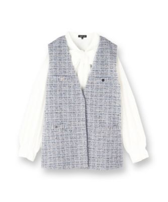 2点セット／洗える／セレモニー】ツイードジレ＆ボウタイブラウス