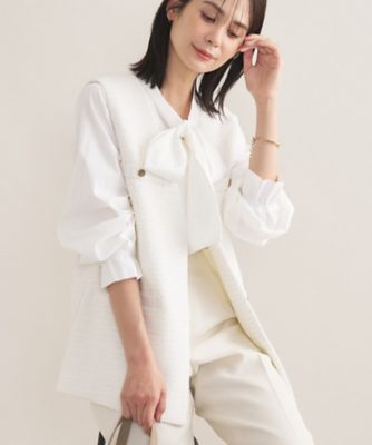 美品✩大きいサイズ✩INDIVI✩洗えるセレモニーツイードジレ＆ボウタイブラウス 2点セット／洗える／セレモニー】ツイードジレ＆ボウタイブラウス