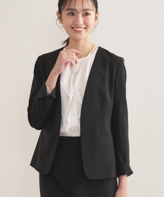 通勤スーツ／洗える】ストレッチカラーレスジャケット