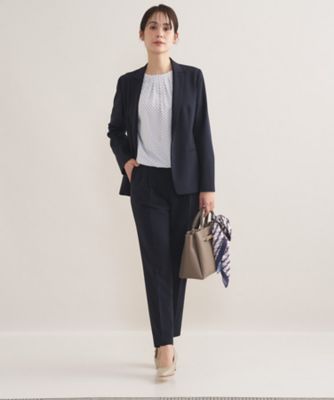 通勤スーツ／洗える】ストレッチタックテーパードパンツ