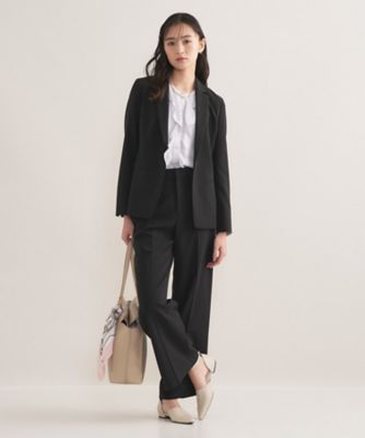 【未使用】ジバンシー パンツスーツ ワイドパンツ ステッチ ウール シルクM 洗える・ストレッチ】ウール調ワイドパンツスーツ（ロング丈ノーカラー