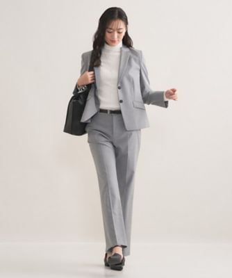 LA8299 新品タグ付 インディヴィ パンツスーツ グレー ウール 38 40 ウール混／スーツ】ストレートパンツ（2002552952