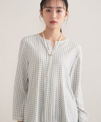 【セレモニー／洗える／透けにくい】ジオメ柄プリントブラウス（２００２５５２９５３）