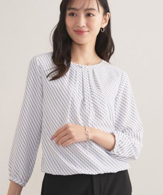 セレモニー／洗える／透けにくい】ダイヤ柄プリントブラウス