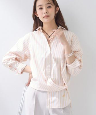 ＜INDIVI L (Women/大きいサイズ)＞【２ＷＡＹ／洗える】ラメストライプ　コットン混シャツ（２００２５５２９６８）