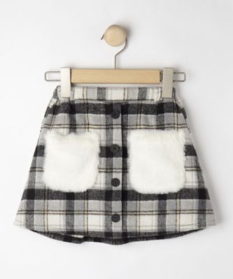 ＜SHOO･LA･RUE (Baby&Kids)＞【１００－１５０ｃｍ】フェイクファーポケットチェック台形スカート（２００２５５３００２）