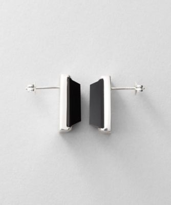 シルバー オニキス バケットカットスタッドピアス