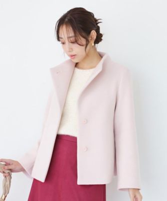 ピンク系 9号（M） レディースのノーカラー・スタンドカラーコート