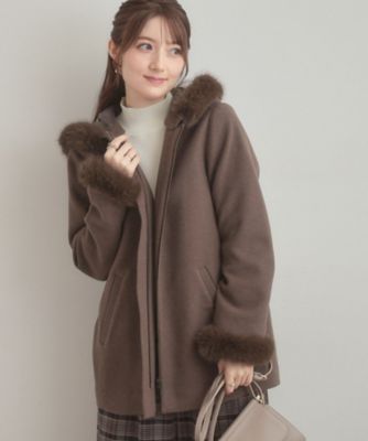 【クチュールブローチ】フードフェイクファー ハーフ丈コート/未使用品/25AW 大人可愛い・フード取り外し可能】フードフェイクファー ハーフ丈