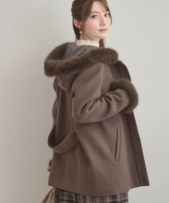 【クチュールブローチ】フードフェイクファー ハーフ丈コート/未使用品/25AW 大人可愛い・フード取り外し可能】フードフェイクファー ハーフ丈