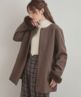 大人可愛い・フード取り外し可能】フードフェイクファー ハーフ丈