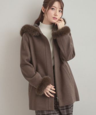 大人可愛い・フード取り外し可能】フードフェイクファー ハーフ丈