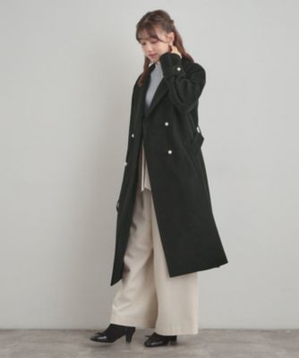 大人上品・ベルト付き】パール調ボタンチェスターコート