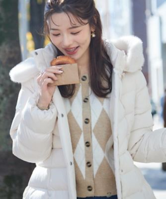 2WAY・ベルト付き】フードフェイクファー ミドル丈ダウンコート