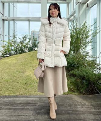 2WAY・ベルト付き】フードフェイクファー ミドル丈ダウンコート