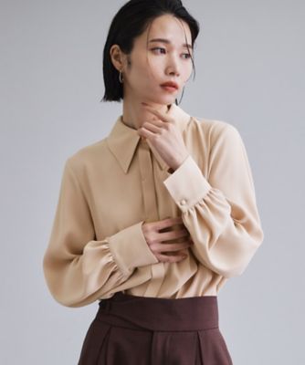 BEIGE, ベイジ 【洗える】BAC バンドカラーブラウス 　36号 セール】 【洗える・andGIRL 冬号掲載】LISERONS / シルクシャツ