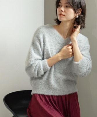 OPAQUE.CLIP (Women)/オペークドットクリップ スパンコールフェザーVネックニット(2002553643) グレー611 トップス【三越伊勢丹/公式】