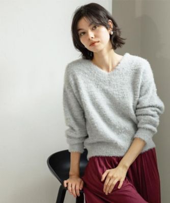 スパンコールフェザーVネックニット【洗濯機OK