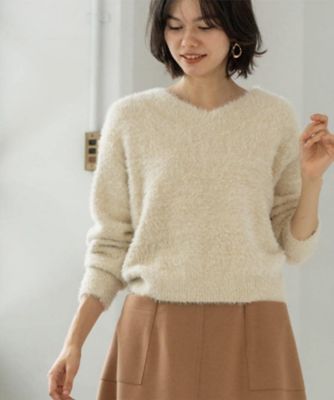 OPAQUE.CLIP (Women)/オペークドットクリップ スパンコールフェザーVネックニット(2002553643) ベージュ651 トップス【三越伊勢丹/公式】