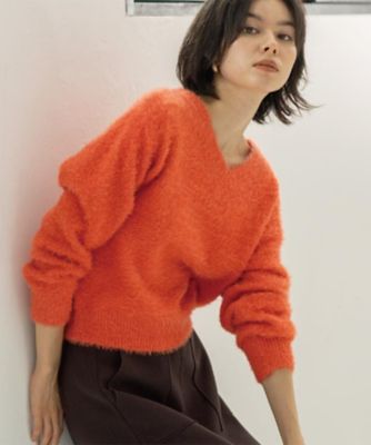 OPAQUE.CLIP (Women)/オペークドットクリップ スパンコールフェザーVネックニット(2002553643) オレンジ667 トップス【三越伊勢丹/公式】