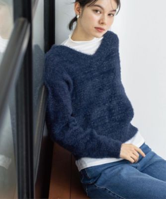 OPAQUE.CLIP (Women)/オペークドットクリップ スパンコールフェザーVネックニット(2002553643) アオ694 トップス【三越伊勢丹/公式】