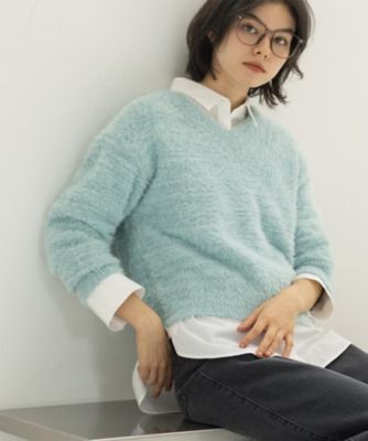 OPAQUE.CLIP (Women)/オペークドットクリップ スパンコールフェザーVネックニット(2002553643) アオ697 トップス【三越伊勢丹/公式】