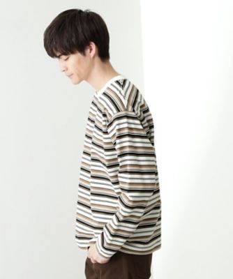 ランダムボーダー長袖タフTシャツ 【洗濯機OK