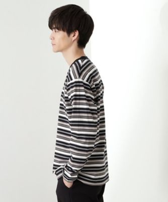 ランダムボーダー長袖タフTシャツ 【洗濯機OK