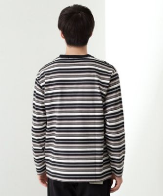 ランダムボーダー長袖タフTシャツ 【洗濯機OK