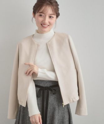 通勤・大人上品】スエード調ダンボール ノーカラージャケット