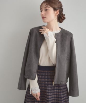 ＜COUTURE BROOCH (Women)＞【通勤・大人上品】スエード調ダンボール　ノーカラージャケット（２００２５５３８２２）