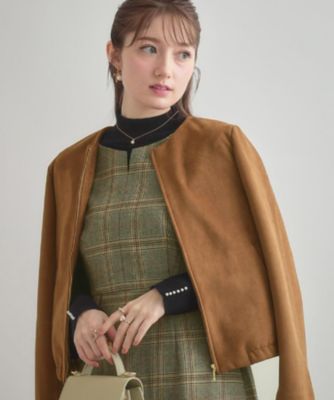 通勤・大人上品】スエード調ダンボール ノーカラージャケット