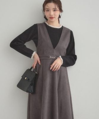 ＜COUTURE BROOCH (Women)＞【Ｓ－ＬＬ／通勤】ビット付き　スエード調ダンボールジャンスカ（２００２５５３８２３）