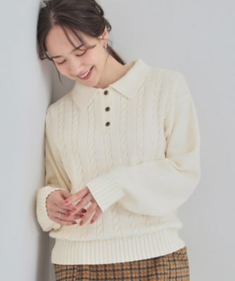 ＜SHOO LA RUE (Women)＞【Ｓ－ＬＬ】襟付きケーブルニット（２００２５５３９９３）