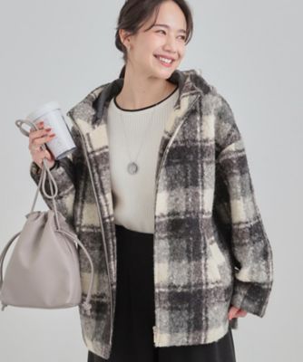 ＜SHOO LA RUE (Women)＞ブークレチェックフードコート（２００２５５４３０１）