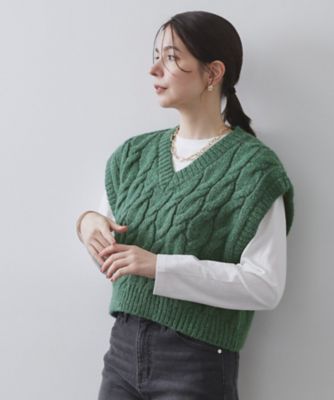 OPAQUE.CLIP (Women)/オペークドットクリップ ケーブルローゲージベスト(2002554474) グリーン024 トップス【三越伊勢丹/公式】