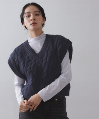 OPAQUE.CLIP (Women)/オペークドットクリップ ケーブルローゲージベスト(2002554474) アオ094 トップス【三越伊勢丹/公式】