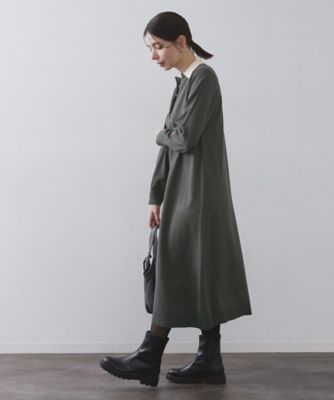 配色ポロ衿ニットワンピース【洗濯機OK