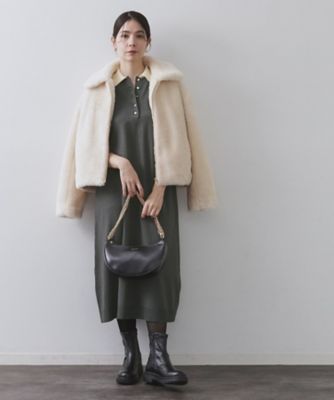 配色ポロ衿ニットワンピース【洗濯機OK】（2002554475