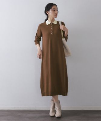 OPAQUE.CLIP (Women)/オペークドットクリップ 配色ポロ衿ニットワンピース(2002554475) チャ544 ワンピース・ドレス【三越伊勢丹/公式】