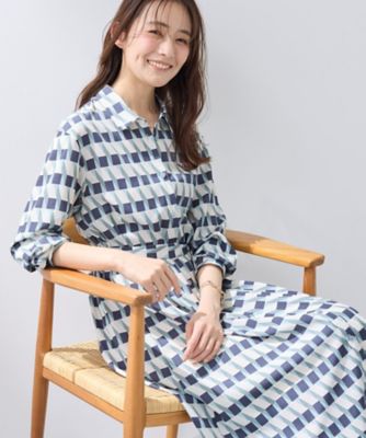 洗える／2WAY】ベルト付き ジオメトリック柄 シャツワンピース