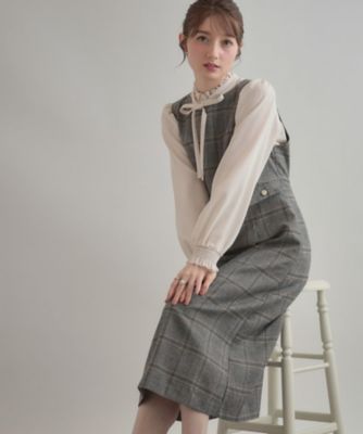 ＜COUTURE BROOCH (Women)＞【美シルエット・大人可愛い・通勤】ＴＲチェックジャンスカ（２００２５５５２２６）