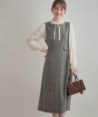 美品 リランドチュール チェックジャンスカ ラメニットセット グレー 美シルエット・大人可愛い・通勤】TRチェックジャンスカ