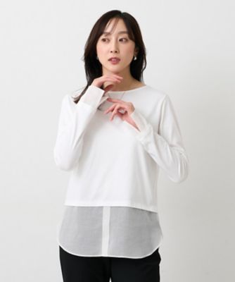 洗える／Tシャツ】シャツディテールレイヤードプルオーバー
