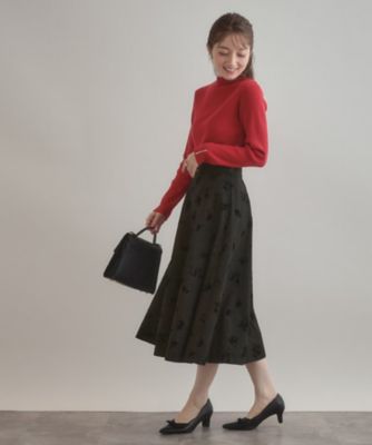 美シルエット・通勤】フロッキーフラワープリントスカート