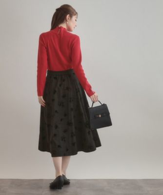 美シルエット・通勤】フロッキーフラワープリントスカート